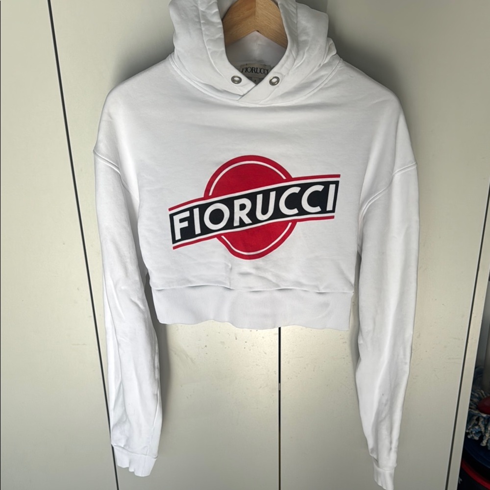 Fiorucci White Red Graphic Cropped Sweatshirt